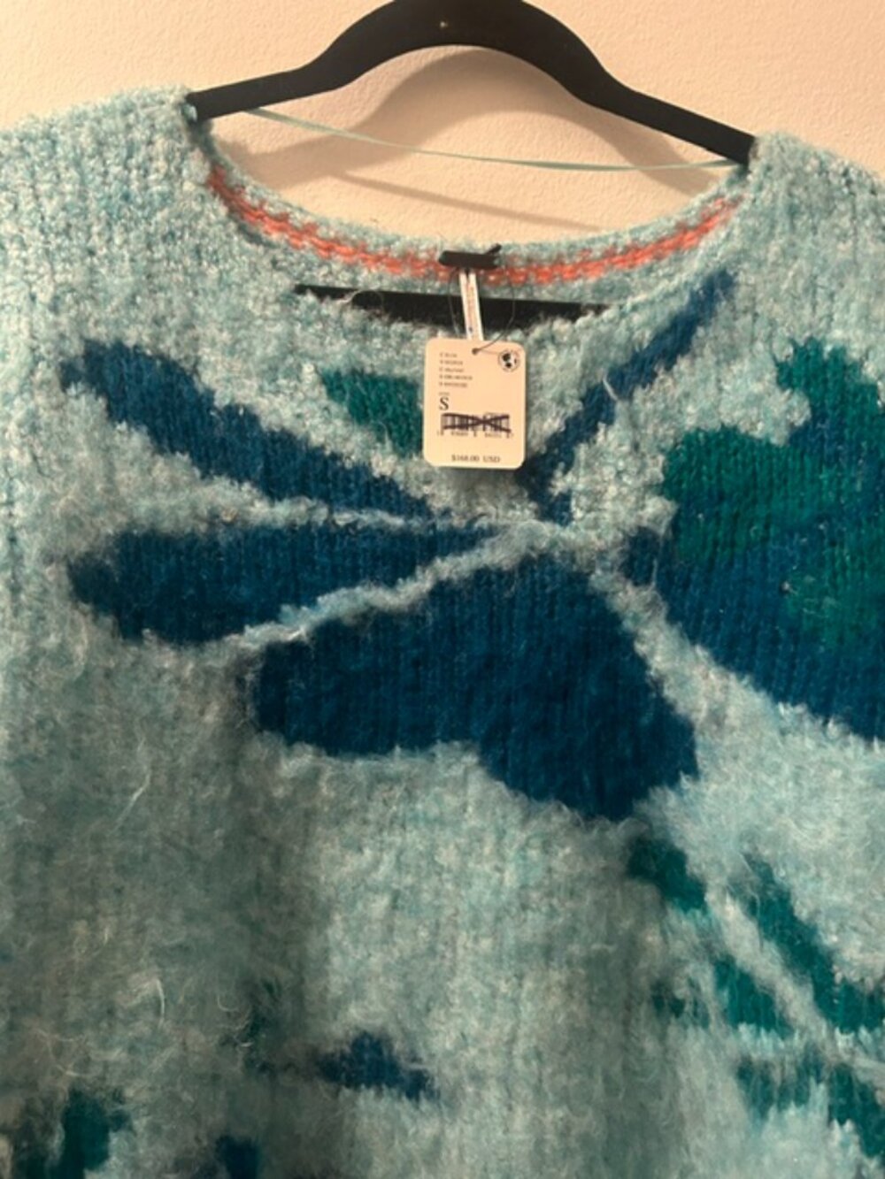 Free People Lily Pullover Fuzzy Soft Pull On Sweater in the Mosaic Sky Combo NWT - Picture 7 of 16
